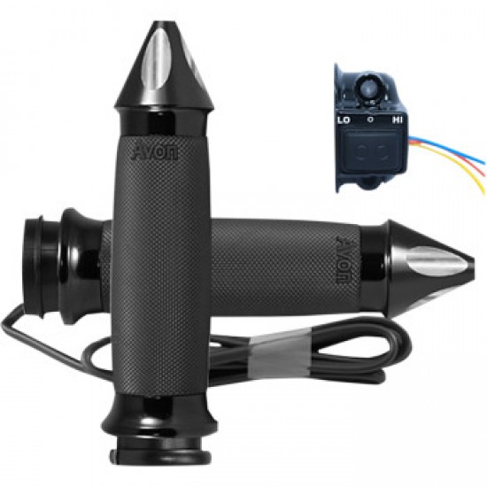 AVON GRIPS - HEATED - CUSTOM CONTOUR - SPIKE - TBW - BLACK # CC-86-AN-S-F-HT AVON GRIPS - HEATED - CUSTOM CONTOUR - SPIKE - TBW - BLACK # CC-86-AN-S-F-HT