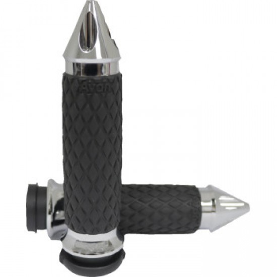 AVON DIAMOND CONTOUR GRIPS - SPIKE - CHROME - TBW # DIA-60-CH-FL-SP AVON DIAMOND CONTOUR GRIPS - SPIKE - CHROME - TBW # DIA-60-CH-FL-SP