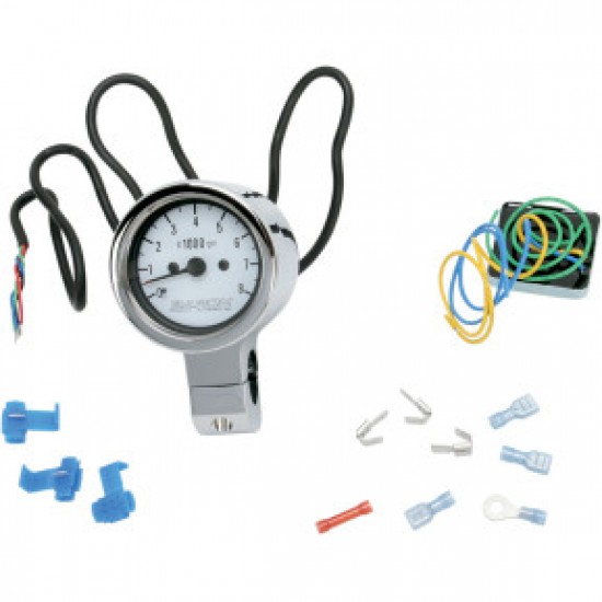 BARON 3 BULLET ELECTRONIC TACHOMETER FITS 1 BAR - CHROME - WHITE FACE - 3.5 L X 2.875 D # BA-7570-00