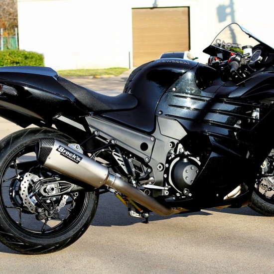 BROCKS CT SINGLE FULL SYSTEM W/ 16" QUIETKORE MUFFLER FOR KAWASAKI ZX-14/R (2006-2024) PART # 397606