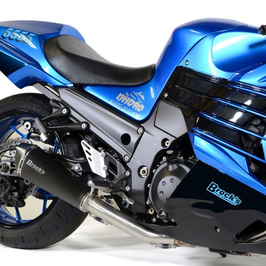 BROCKS PREDATOR FULL SYSTEM - STAINLESS FRONT SECTION W/ ELECTRO-BLACK MUFFLER FOR KAWASAKI ZX-14R (2012-2024) PART # 571036 BROCKS PREDATOR FULL SYSTEM - STAINLESS FRONT SECTION W/ ELECTRO-BLACK MUFFLER FOR KAWASAKI ZX-14R (2012-2024) PART # 571036