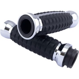 DRAG SPECIALTIES GRIPS - GRENADE - TBW - CHROME # 0630-2641
