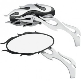 DRAG SPECIALTIES FLAME OVAL MIRROR - BLACK/CHROME # 0640-0483