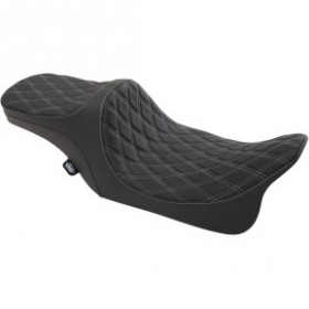 DRAG SPECIALTIES PREDATOR III 2-UP SEAT - DOUBLE DIAMOND - SILVER THREAD - FL 99-07 # 0801-1309