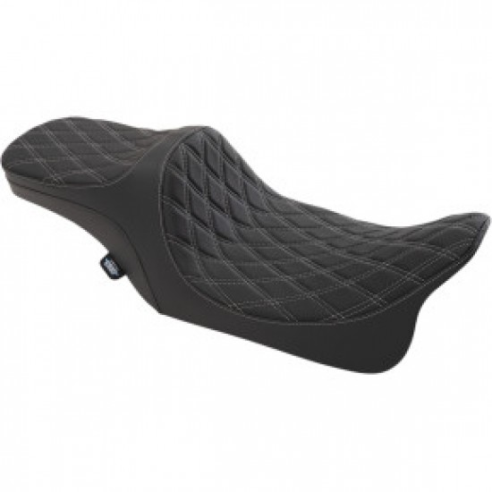 DRAG SPECIALTIES PREDATOR III 2-UP SEAT - DOUBLE DIAMOND - SILVER THREAD - FL 99-07 # 0801-1309