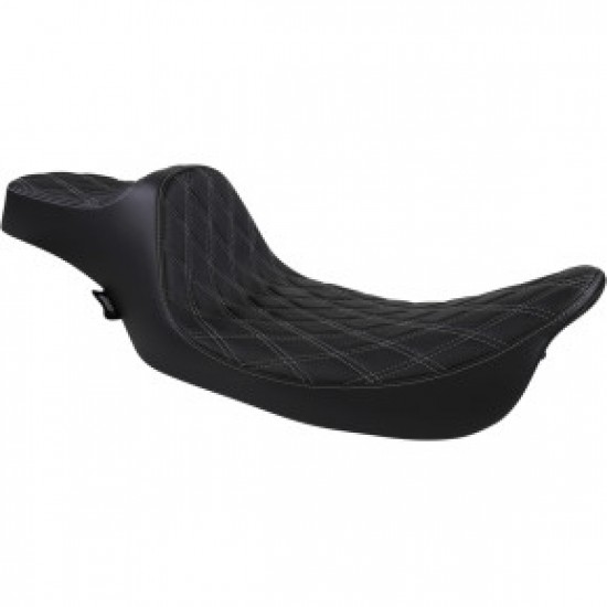 DRAG SPECIALTIES EXTENDED REACH PREDATOR III SEAT - DOUBLE DIAMOND - BLACK W/ RED STITCHING - FL 99-07 # 0801-1371 DRAG SPECIALTIES EXTENDED REACH PREDATOR III SEAT - DOUBLE DIAMOND - BLACK W/ RED STITCHING - FL 99-07 # 0801-1371
