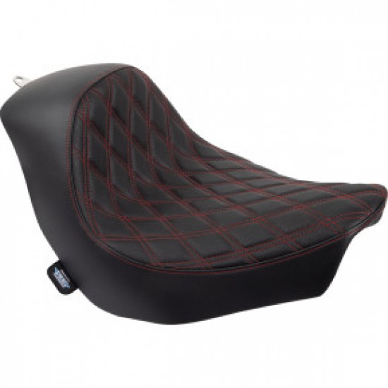 DRAG SPECIALTIES SOLO SEAT - DOUBLE DIAMOND - RED STITCHING - FL/FX 18-23 # 0802-1515 DRAG SPECIALTIES SOLO SEAT - DOUBLE DIAMOND - RED STITCHING - FL/FX 18-23 # 0802-1515