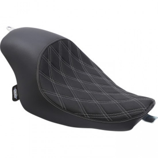DRAG SPECIALTIES 3/4 SOLO SEAT - DOUBLE DIAMOND - BLACK W/ SILVER STITCHING - XL 04-22 # 0804-0745 DRAG SPECIALTIES 3/4 SOLO SEAT - DOUBLE DIAMOND - BLACK W/ SILVER STITCHING - XL 04-22 # 0804-0745