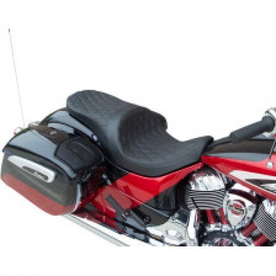 DRAG SPECIALTIES LOW PROFILE TOURING SEAT - DOUBLE DIAMOND - BLACK STITCH - SOLAR REFLECTIVE - INDIAN 14-22 # 0810-2274