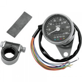 DRAG SPECIALTIES MPH MINI MECHANICAL SPEEDOMETER WITH LED INDICATORS - BLACK FACE - 2:1 RATIO - 2.4 # 2210-0208
