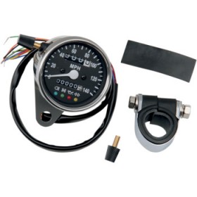 DRAG SPECIALTIES MPH MINI MECHANICAL SPEEDOMETER WITH LED INDICATORS - BLACK FACE - 2240:60 RATIO - 2.4 # 2210-0210