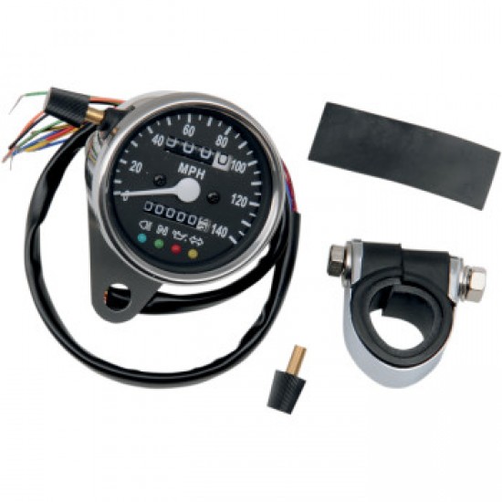 DRAG SPECIALTIES MPH MINI MECHANICAL SPEEDOMETER WITH LED INDICATORS - BLACK FACE - 2240:60 RATIO - 2.4 # 2210-0210