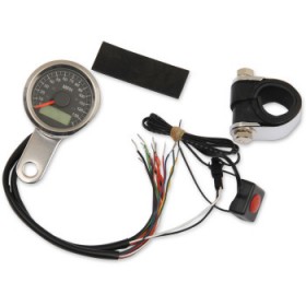 DRAG SPECIALTIES PROGRAMMABLE SPEEDOMETER WITH INDICATOR LIGHTS - STAINLESS STEEL - 140 MPH LED BLACK FACE - 1-7/8 # 2210-0416