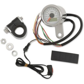 DRAG SPECIALTIES PROGRAMMABLE SPEEDOMETER WITH INDICATOR LIGHTS - STAINLESS STEEL - 140 MPH LED WHITE FACE - 1-7/8 # 2210-0417 