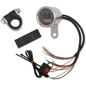 DRAG SPECIALTIES 1-7/8 PROGRAMMABLE SPEEDOMETER WITH INDICATOR LIGHTS - STAINLESS STEEL - 220 KPH LED BLACK FACE # 2210-0418