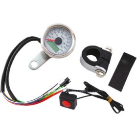 DRAG SPECIALTIES 1-7/8 PROGRAMMABLE SPEEDOMETER WITH INDICATOR LIGHTS - STAINLESS STEEL - 220 KPH LED WHITE FACE # 2210-0419