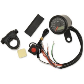 DRAG SPECIALTIES PROGRAMMABLE SPEEDOMETER WITH INDICATOR LIGHTS - GLOSS BLACK - 140 MPH LED BLACK FACE - 1-7/8 # 2210-0420