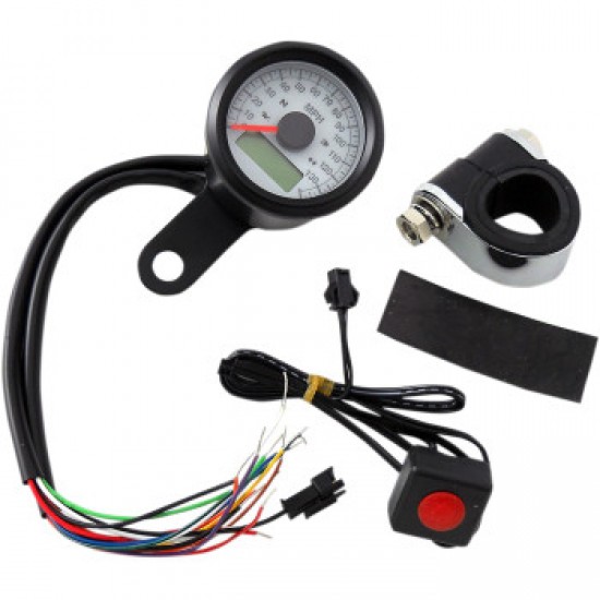 DRAG SPECIALTIES PROGRAMMABLE SPEEDOMETER WITH INDICATOR LIGHTS - GLOSS BLACK - 140 MPH LED WHITE FACE - 1-7/8 # 2210-0421
