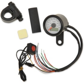 DRAG SPECIALTIES 1-7/8 PROGRAMMABLE SPEEDOMETER WITH INDICATOR LIGHTS - GLOSS BLACK - 220 KPH LED WHITE FACE # 2210-0423