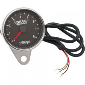DRAG SPECIALTIES MINI ELECTRONIC TACHOMETER - POLISHED - BACKLIT LED BLACK FACE - 2.4 # 2211-0031