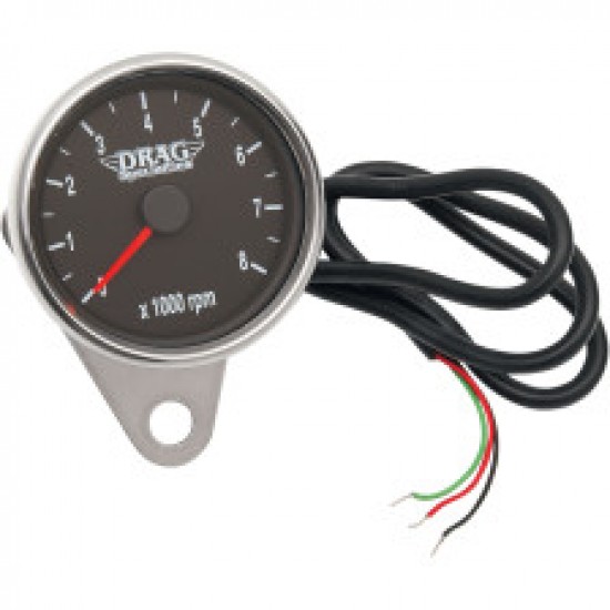 DRAG SPECIALTIES MINI ELECTRONIC TACHOMETER - POLISHED - BACKLIT LED BLACK FACE - 2.4 # 2211-0031