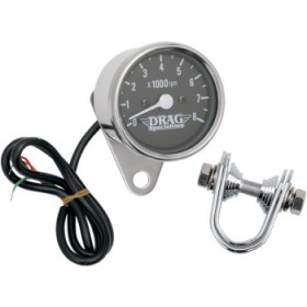 DRAG SPECIALTIES 2.4 MINI ELECTRONIC TACH - STAINLESS STEEL HOUSING - BACKLIT LED BLACK FACE # 2211-0104