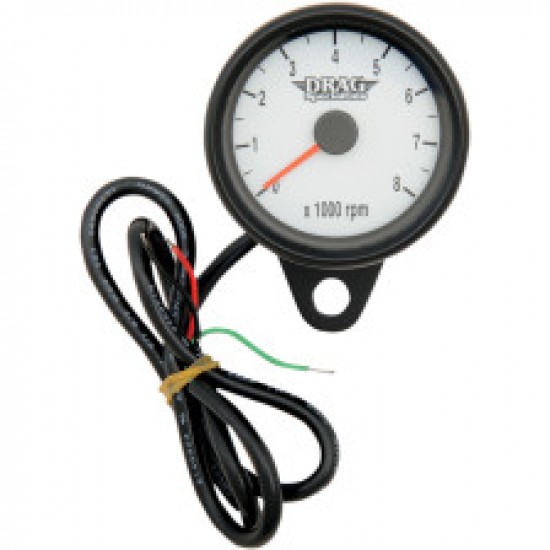 DRAG SPECIALTIES MINI ELECTRONIC TACHOMETER - WHITE - BACKLIT LED BLACK FACE - 2.4 # 2211-0126