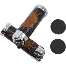 DRAG SPECIALTIES GRIPS - SKULL GRIPS - RED EYES - CHROME # DS-243256