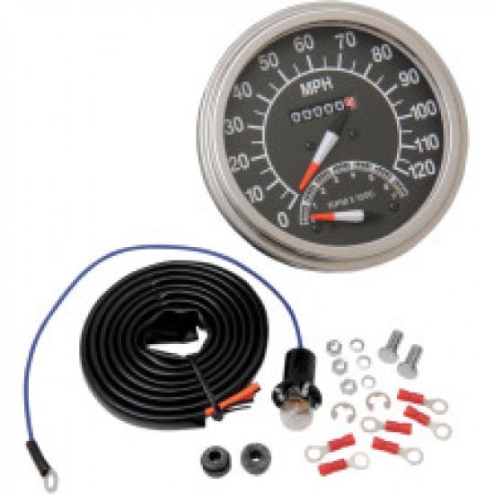 DRAG SPECIALTIES 5 MPH FL-STYLE 2:1 SPEEDOMETER WITH TACH - 68-84 BLACK FACE # DS-243870