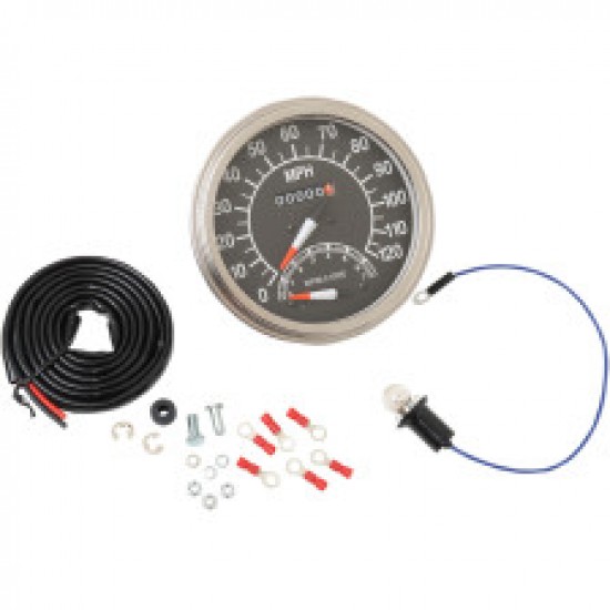DRAG SPECIALTIES 5 MPH FL-STYLE 1:1 SPEEDOMETER WITH TACHOMETER - 68-84 BLACK FACE # DS-243871