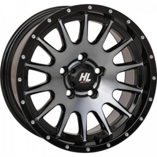 HIGH LIFTER WHEEL HL3 FRONT/REAR GLOSS BLACK W/MACHINED 12X7 4/110 4+3 +10 MM PART # 12HL03-1110