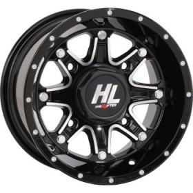 HIGH LIFTER WHEEL HL4 FRONT/REAR GLOSS BLACK W/MACHINED 12X7 4/110 4+3 +10 MM PART # 12HL04-1110