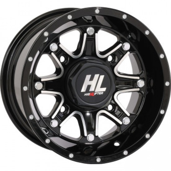 HIGH LIFTER WHEEL HL4 FRONT/REAR GLOSS BLACK W/MACHINED 12X7 4/137 4+3 +10 MM PART # 12HL04-1137