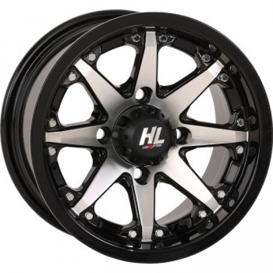 HIGH LIFTER WHEEL HL10 REAR GLOSS BLACK W/MACHINED 12X7 4/110 2+5 -47 MM PART # 12HL10-1111