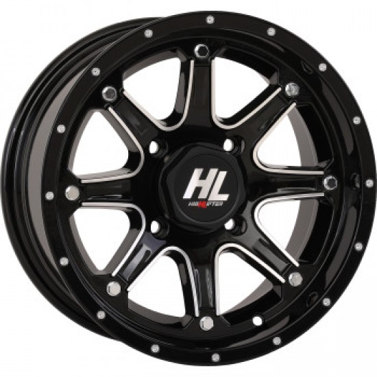 HIGH LIFTER WHEEL HL4 FRONT/REAR GLOSS BLACK W/MACHINED 14X7 4/110 4+3 +10 MM PART # 14HL04-1110