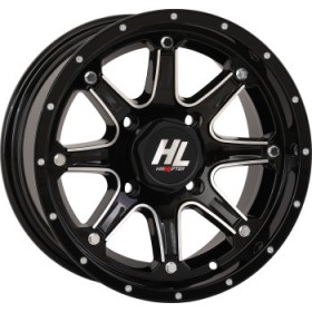 HIGH LIFTER WHEEL HL4 FRONT/REAR GLOSS BLACK W/MACHINED 14X7 4/137 4+3 +10 MM PART # 14HL04-1137