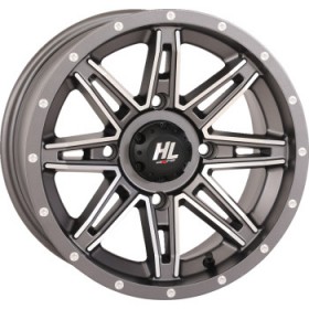 HIGH LIFTER WHEEL HL22 FRONT/REAR GUN METAL GRAY W/MACHINED 14X7 4/137 4+3 +10 MM PART # 14HL22-1837